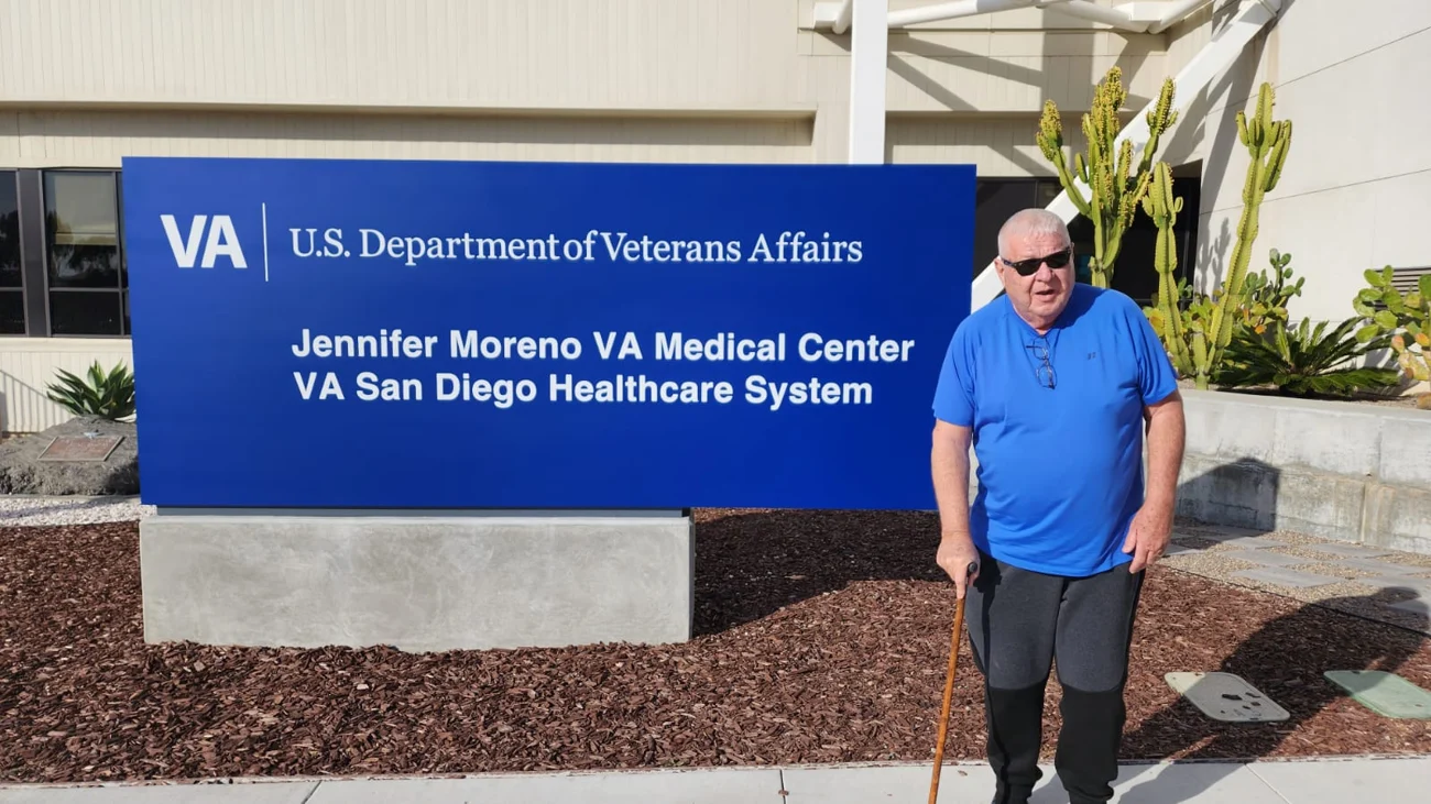 Wallace Duncan outside the VA medical center in San Diego
